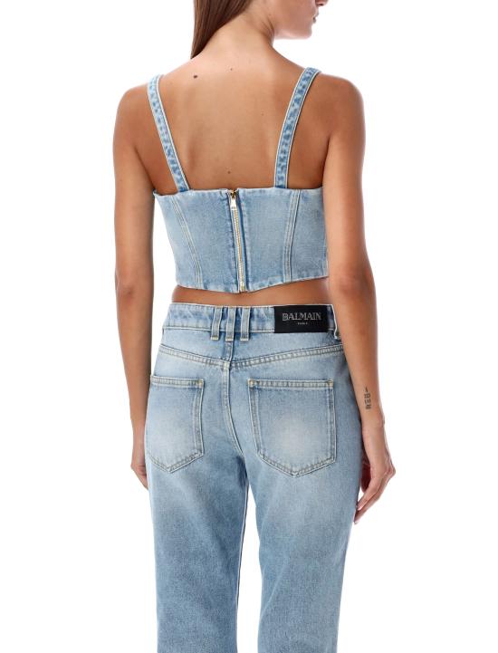  발망 반팔 티셔츠 24ADF1AA345DE53 6FC LIGHT BLUE - BALMAIN