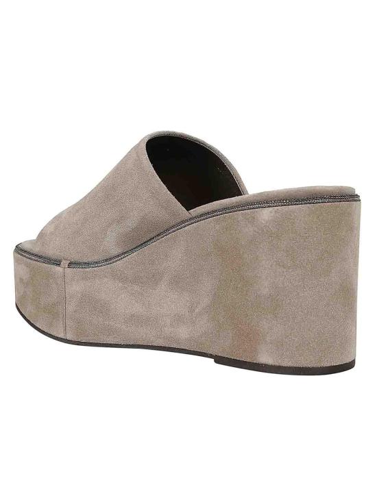  브루넬로 쿠치넬리 스웨이드 플랫폼 샌들 MZSFG1996C5859 Silver - BRUNELLO CUCINELLI