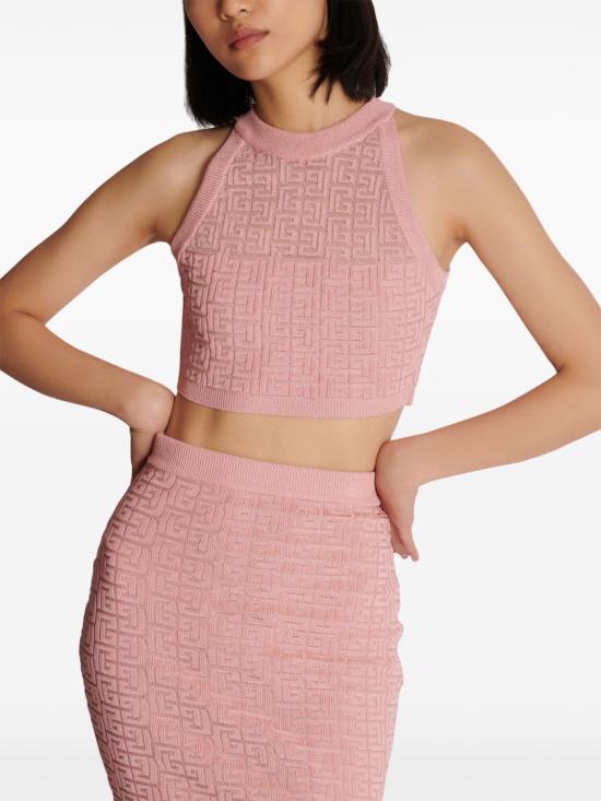  발망 반팔 티셔츠 DF1AB026KG96OIW Pink - BALMAIN