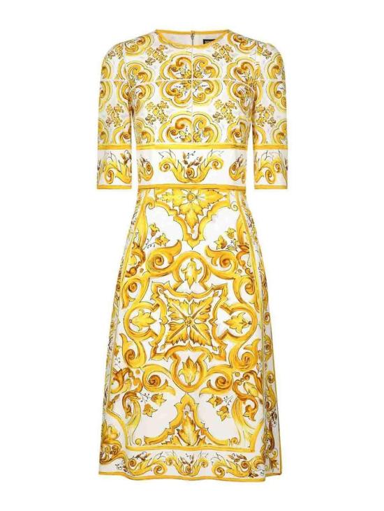  돌체앤가바나 미디 원피스 F6ADSTHPABLHG3TN Yellow