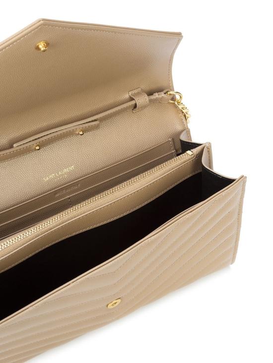 26FW 생로랑 레더 카산드라 체인 월렛 377828BOW01 2721 NUDE NEUTRALS - SAINT LAURENT