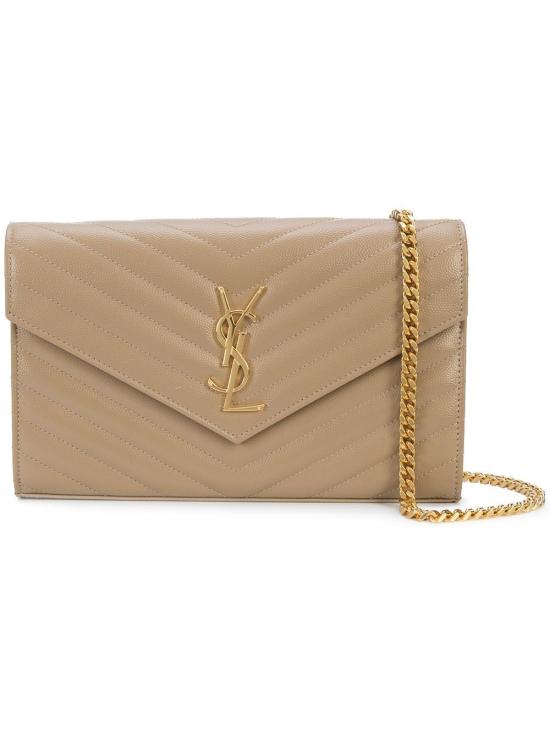 26FW 생로랑 레더 카산드라 체인 월렛 377828BOW01 2721 NUDE NEUTRALS