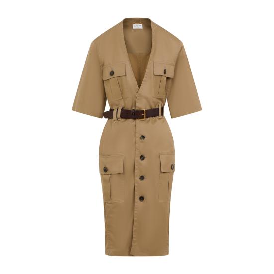  생로랑 트윌 코튼 드레스 790089 Y3A99 2611 BEIGE FONCE - SAINT LAURENT
