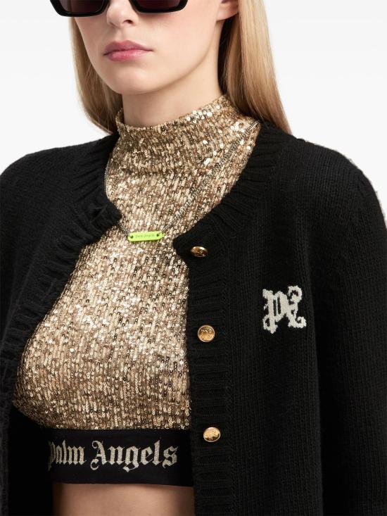 24FW 팜앤젤스 가디건 PWHB020F24KNI001 1003 BLACK OFF WHITE - PALM ANGELS