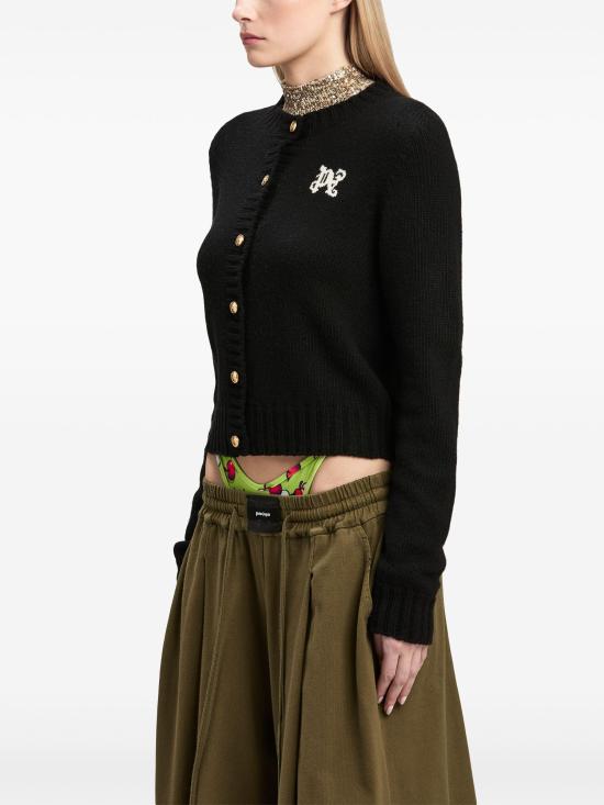 24FW 팜앤젤스 가디건 PWHB020F24KNI001 1003 BLACK OFF WHITE - PALM ANGELS