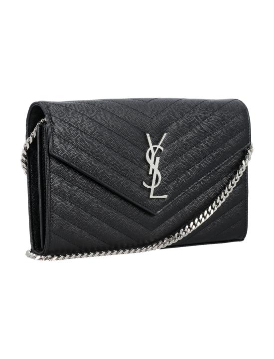 26FW 생로랑 그랑 드 뿌드르 엠보스드 레더 카산드라 마틀라세 체인 지갑 377828BOW02 1000 NERO - SAINT LAURENT
