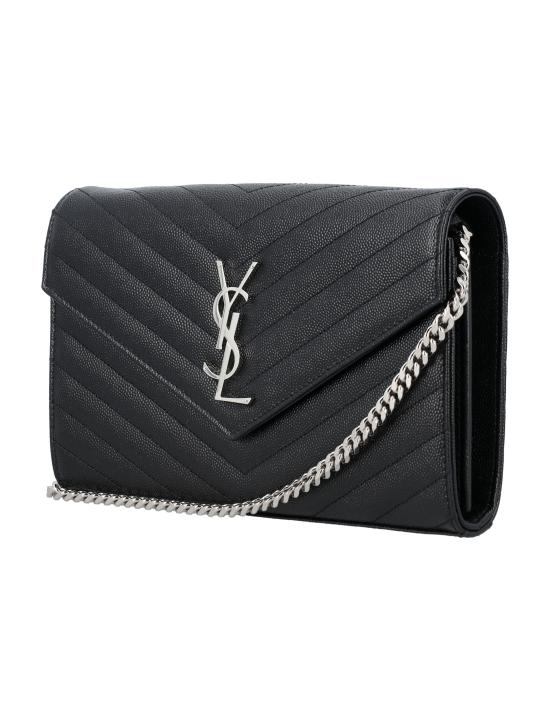26FW 생로랑 그랑 드 뿌드르 엠보스드 레더 카산드라 마틀라세 체인 지갑 377828BOW02 1000 NERO - SAINT LAURENT