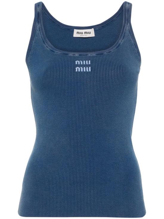 24FW 미우미우 민소매 티셔츠 MMV217SOOO1468 F0008 BLEU Blue
