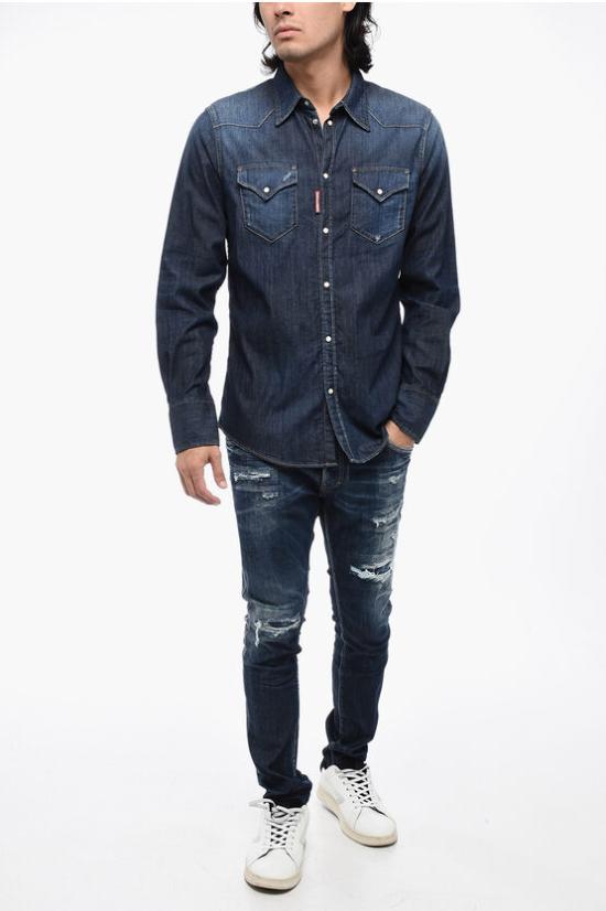  디스퀘어드2 데님 셔츠 S74DM0752 S30341 470 Blue - DSQUARED2