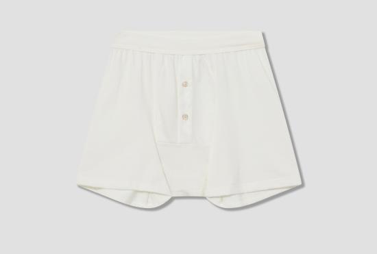 24FW MERZ B. SCHWANEN 팬티 255 남성용 루프휠 복서 버튼 플라이 - 7.2온스/평방 야드 화이트