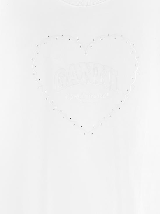  가니 라인스톤 로고 자수 반팔 티셔츠 T4033151 White - GANNI