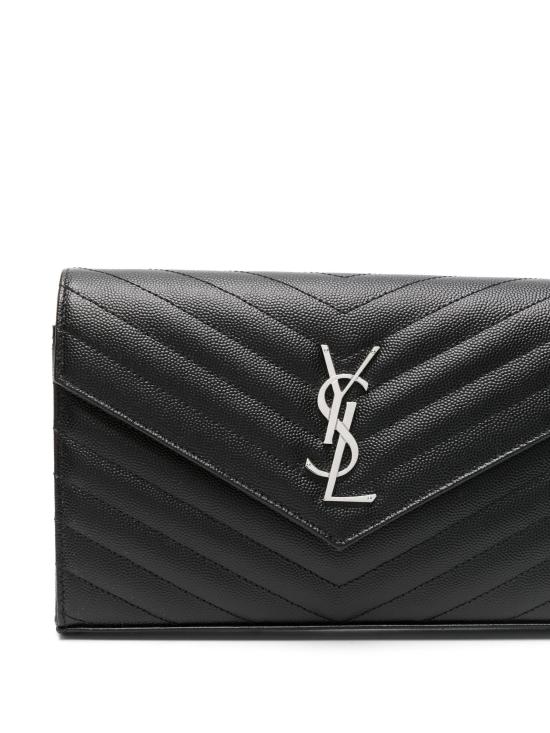 26FW 생로랑 그랑 드 뿌드르 엠보스드 레더 카산드라 마틀라세 체인 지갑 377828BOW02 1000 NERO - SAINT LAURENT