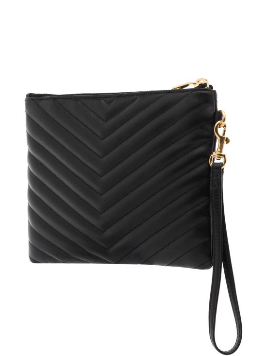 26FW 생로랑 마틀라세 레더 골드 모노그램 A5 파우치 379039CWU01 1000 NERO - SAINT LAURENT