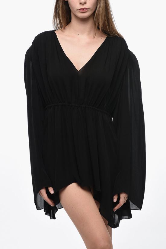  워드로브NYC 숏 원피스 W5035R13 BLACK GATHERED V NECK Black - WARDROBE.NYC