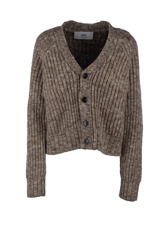 24FW 아미 가디건 UKC056KN0051 2008 DARK COFFEE LIGHT SAND