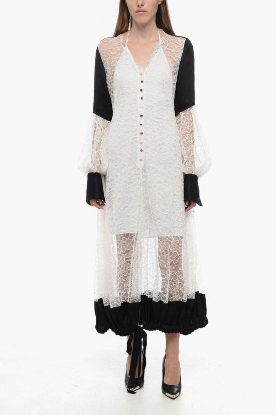  로에베 롱 원피스 D2296600FO 0 WHITE BLACK White