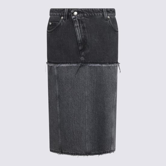 24FW 알렉산더 맥퀸 미디 스커트 802093QMACX1307 BLACK STONEWASHED - ALEXANDER MCQUEEN