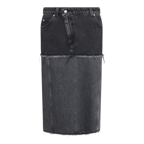 24FW 알렉산더 맥퀸 미디 스커트 802093QMACX1307 BLACK STONEWASHED