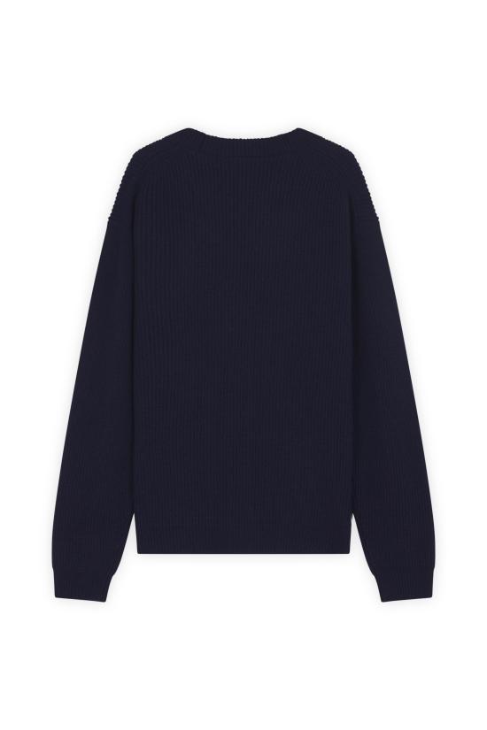  메종키츠네 볼드 폭스 헤드 패치 컴포트 립드 가디건 NM00501KT1093 P476 INK BLUE - MAISON KITSUNE