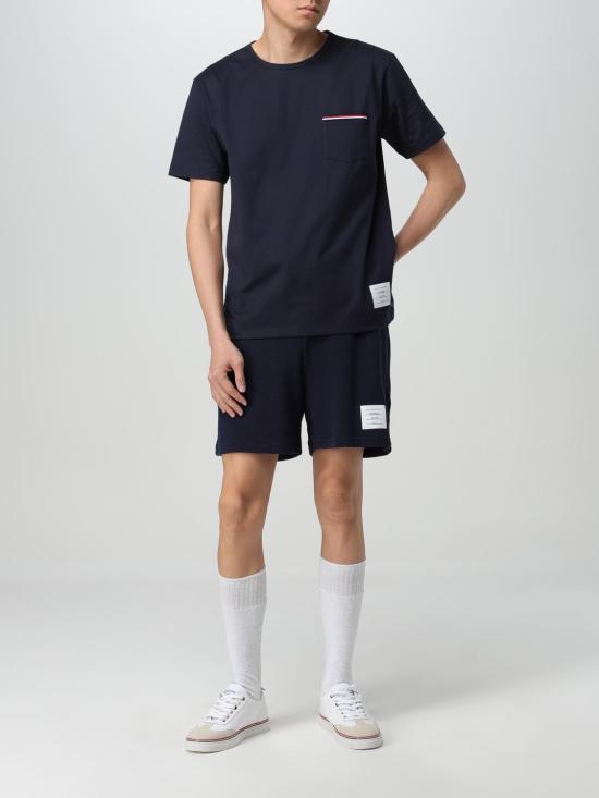26SS 톰브라운 미디움 웨이트 저지 팁 포켓 크루넥 티셔츠 MJS010A01454 415 Navy - THOM BROWNE