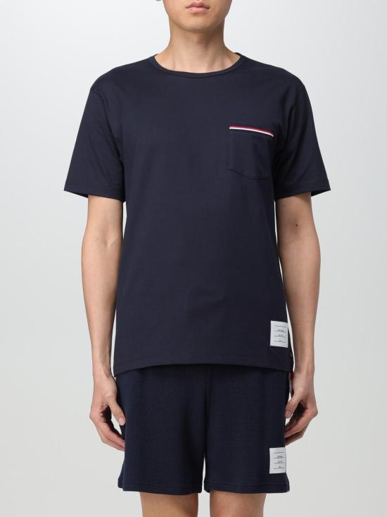 26SS 톰브라운 미디움 웨이트 저지 팁 포켓 크루넥 티셔츠 MJS010A01454 415 Navy