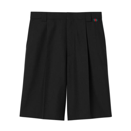 25FW 구찌 웹 울 블렌드 트윌 쇼츠 787249ZAMII 1043 BLACK MIX