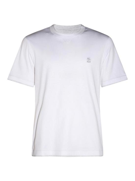 26FW 브루넬로 쿠치넬리 레이어링 코튼 저지 크루넥 티셔츠 M0B137451GCGY23 White