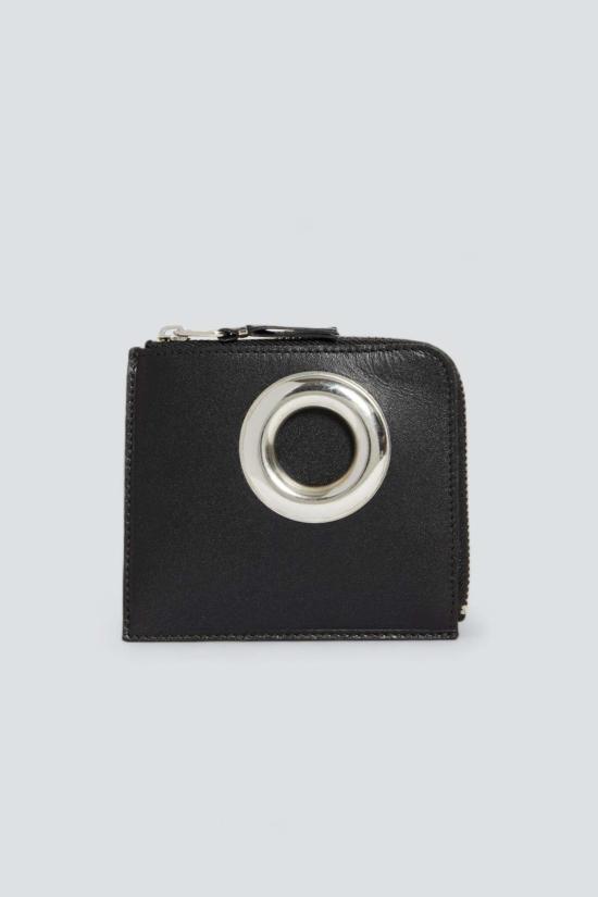  꼼데가르송 지갑 Comme Des Garçons 하프 지퍼 실버 아일렛  블랙