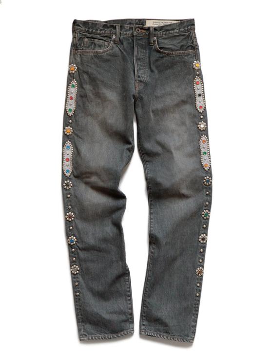  캐피탈 데님 팬츠 Kapital 14oz 블랙 데님 5 P 몽키 시스코 스터드 팬츠 블랙 - KAPITAL