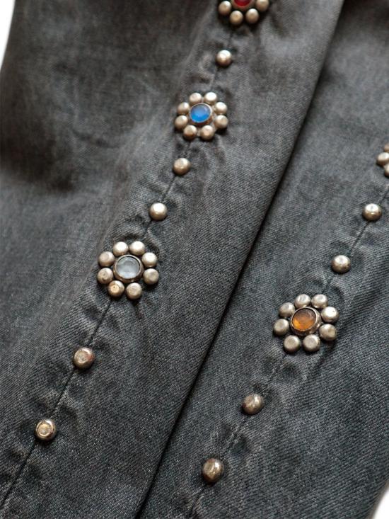  캐피탈 데님 팬츠 Kapital 14oz 블랙 데님 5 P 몽키 시스코 스터드 팬츠 블랙 - KAPITAL