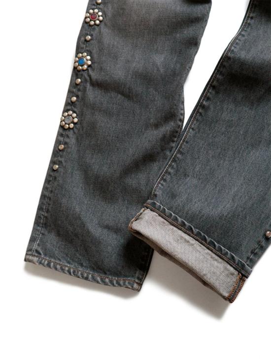  캐피탈 데님 팬츠 Kapital 14oz 블랙 데님 5 P 몽키 시스코 스터드 팬츠 블랙 - KAPITAL