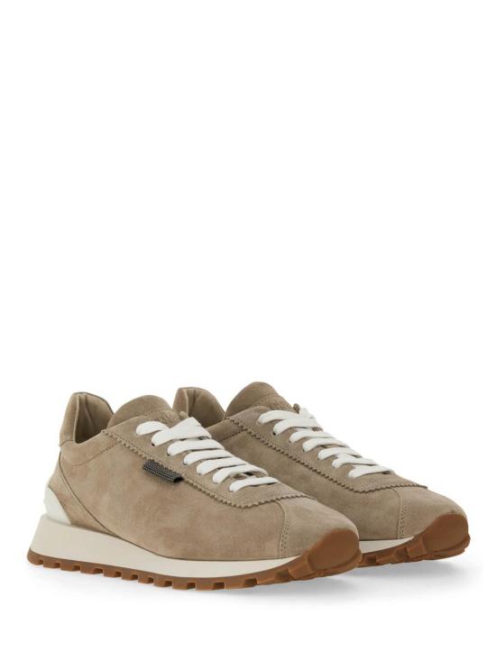 26FW 브루넬로 쿠치넬리 샤이니 탭 디테일 스웨이드 러닝 스니커즈 MZSFG2110PC5859 BEIGE - BRUNELLO CUCINELLI