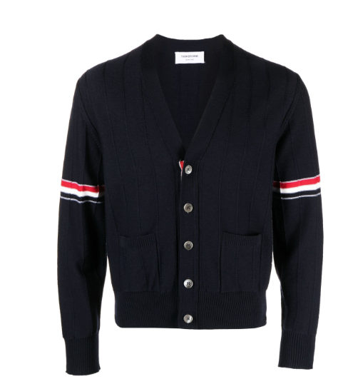  톰브라운 울 릴렉스드 브이넥 암밴드 가디건 MKC519A Y1002415 Blue - THOM BROWNE