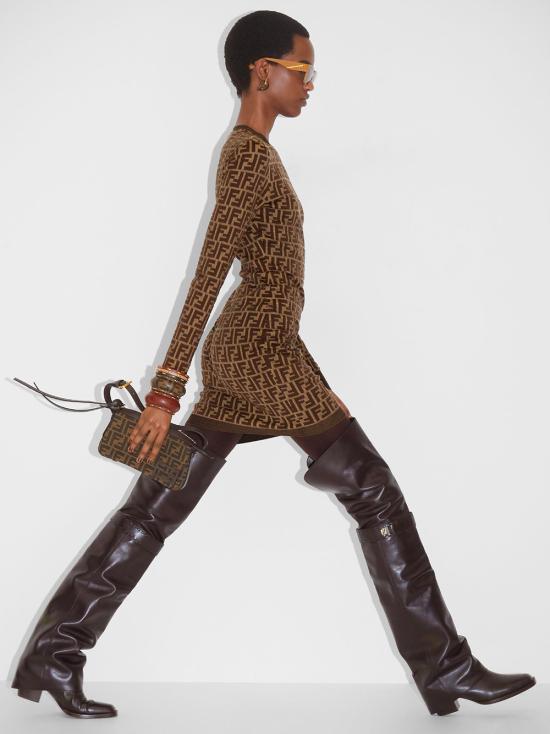 24FW 펜디 미디 원피스 FZDC83ASJT F0GGE Brown - FENDI