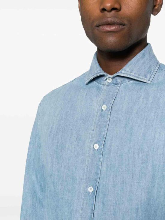 26SS 브루넬로 쿠치넬리 프렌치 칼라 이지 핏 경량 데님 셔츠 MH1920627C8331 - BRUNELLO CUCINELLI