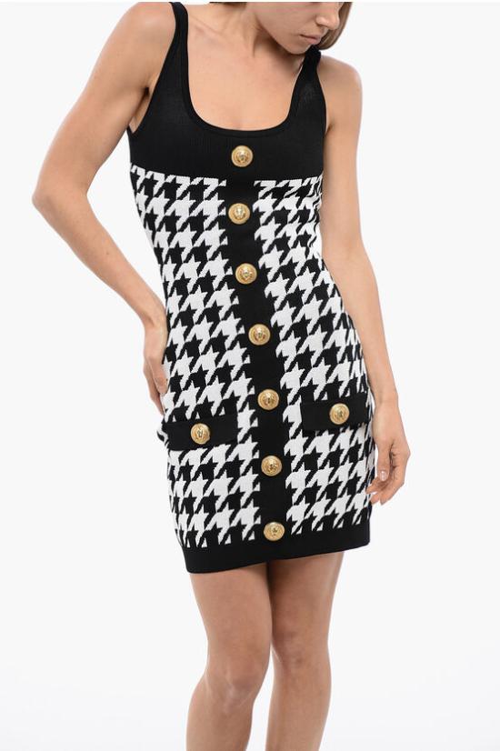  발망 원피스 YF1R4036KC17 EAB Black White - BALMAIN