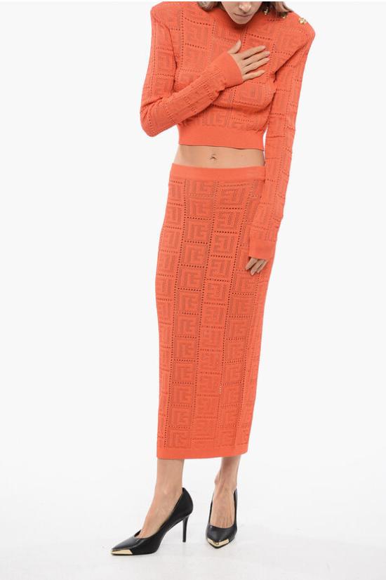  발망 스커트 XF1LD041KB16 2AF Orange - BALMAIN