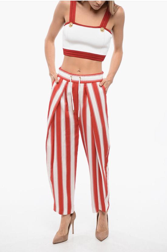  발망 스트레이트 팬츠 XF2PN086VC18 GBQ Red - BALMAIN