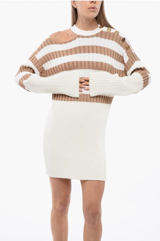  발망 원피스 XF1RF020KB20 GIK Bianco Marrone - BALMAIN