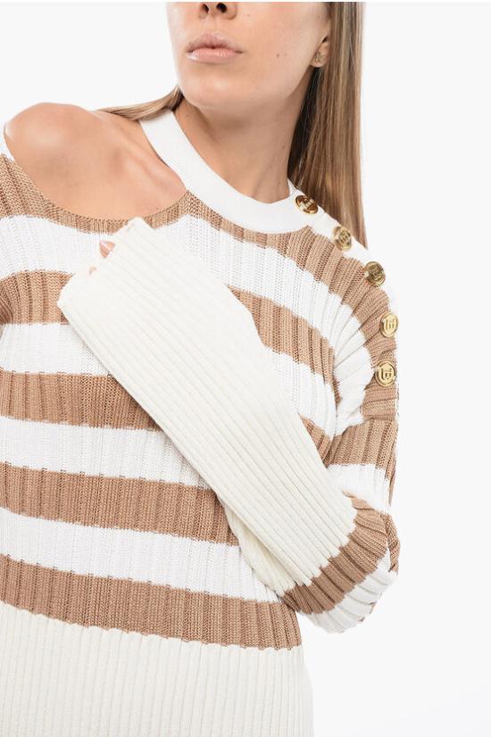  발망 원피스 XF1RF020KB20 GIK Bianco Marrone - BALMAIN