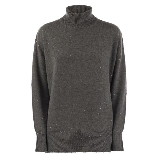  브루넬로 쿠치넬리 시퀸 아플리케 하이 넥 스웨터 M73539914 PLUM