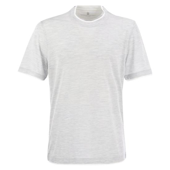  브루넬로 쿠치넬리 자수 로고 티셔츠 M0B137427 PEARL