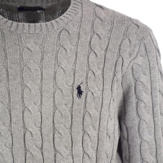  폴로 랄프로렌 로고 자수 케이블 니트 스웨터  710775885 GREY - POLO RALPH LAUREN