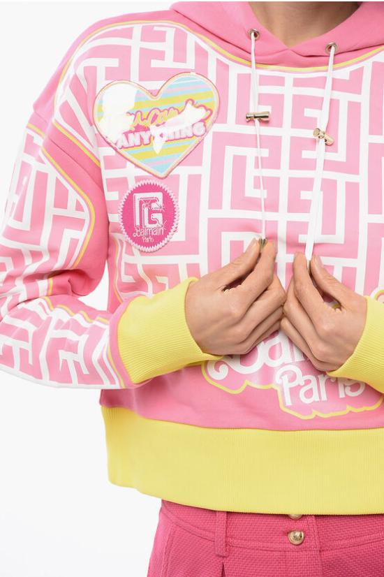  발망 후드 티셔츠 XF2JP011GB00 OCN Pink - BALMAIN