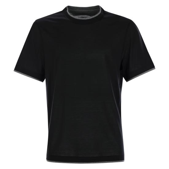  브루넬로 쿠치넬리 자수 로고 티셔츠 M0B137427 BLACK