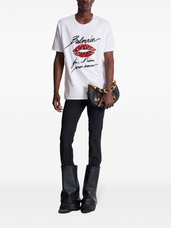 25SS 발망 탑 EH1EH170PC74 GQV WHITE RED BLACK - BALMAIN