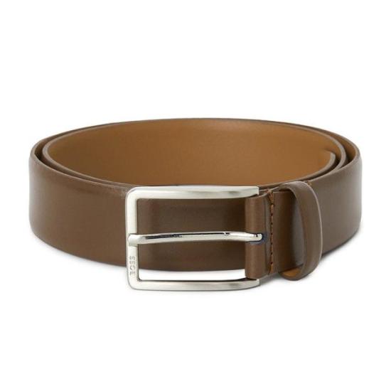 26FW 휴고보스 에르만 브러시드 실버 하드웨어 이탈리안 레더 벨트 50491834 210 MEDIUM BROWN DOM