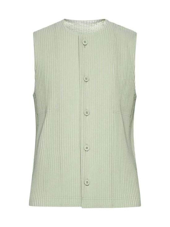  옴므 플리세 이세이 미야케 민소매 티셔츠 HP46JE15261 LIGHT JADE GREEN DOM