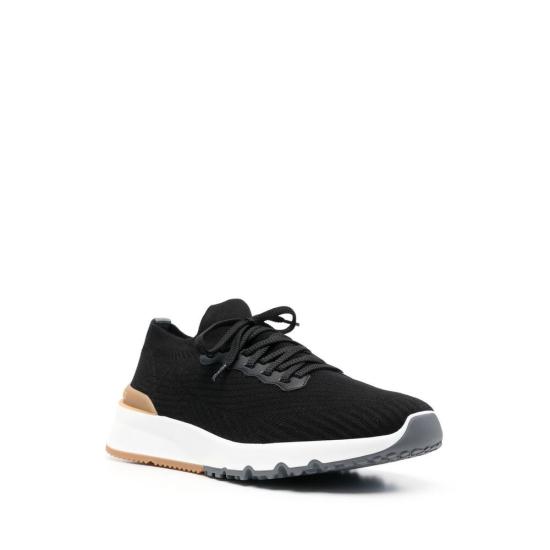 26FW 브루넬로 쿠치넬리 코튼 니트 세미 폴리쉬드 카프스킨 러너 MZUPMBO252 CIK10 BLACK DOM - BRUNELLO CUCINELLI