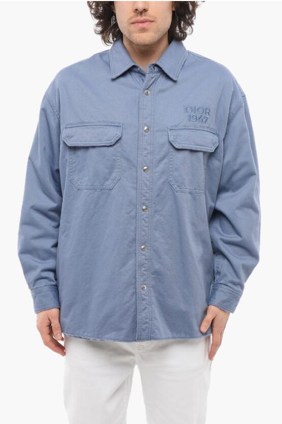  디올 긴팔 셔츠 413D587AY540 585 BLUE DOM